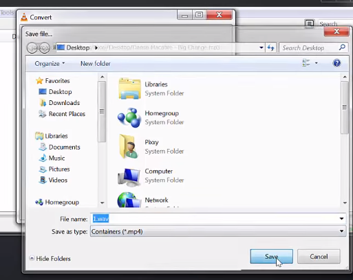 convert mp3 audio to wav using VLC