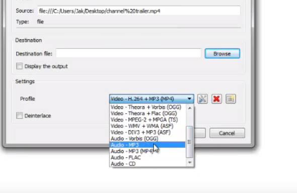 convert video mp4 to mp3 audio with vlc