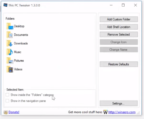 add or remove folders from This PC on Windows 